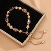 Exquisite Purple Crystal Beaded Adjustable Bracelet, Elegant Pink Imitation Pearl Bracelet Fashion Accessories