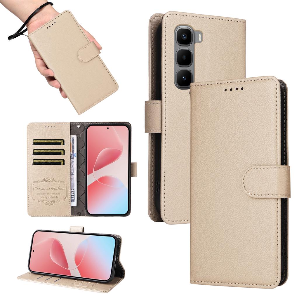 For Infinix Hot 60 Pro+ 4G Case RFID Blocking 3 Card Slots PU Leather Phone Cover with Wrist Strap