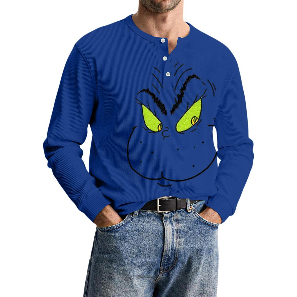 Men's Casual Knit Button-Up Long-Sleeve Shirt