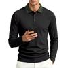 Men S Long Sleeve Polo Shirt Ribbed Collar Solid Color Casual Spring Autumn