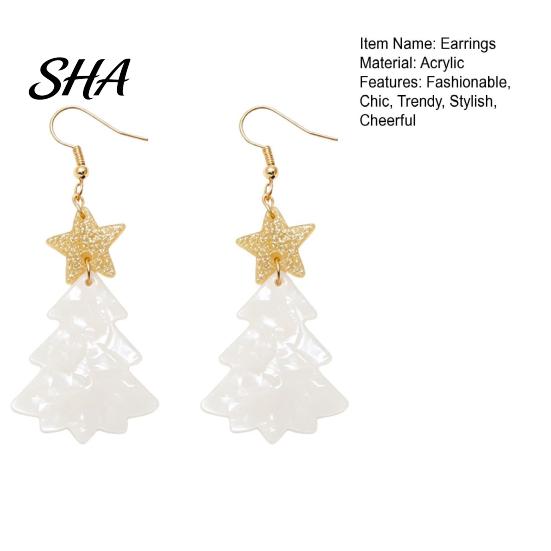 Gift for Her on Christmas 1 Pair Tree Earrings, Glitter Acrylic Star Xmas Shape Cute Earrings Winter Dangle Holiday Festive Jewelry New Year