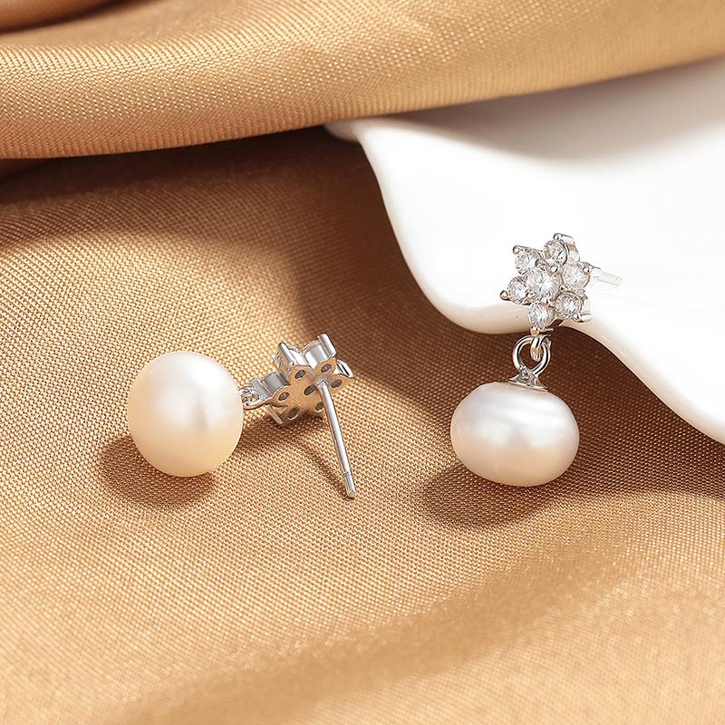 Fashion Temperament Snowflake Earrings For Women, Japan And Korea Short Freshwater Earrings, Meilong Silver Jewelry Customization