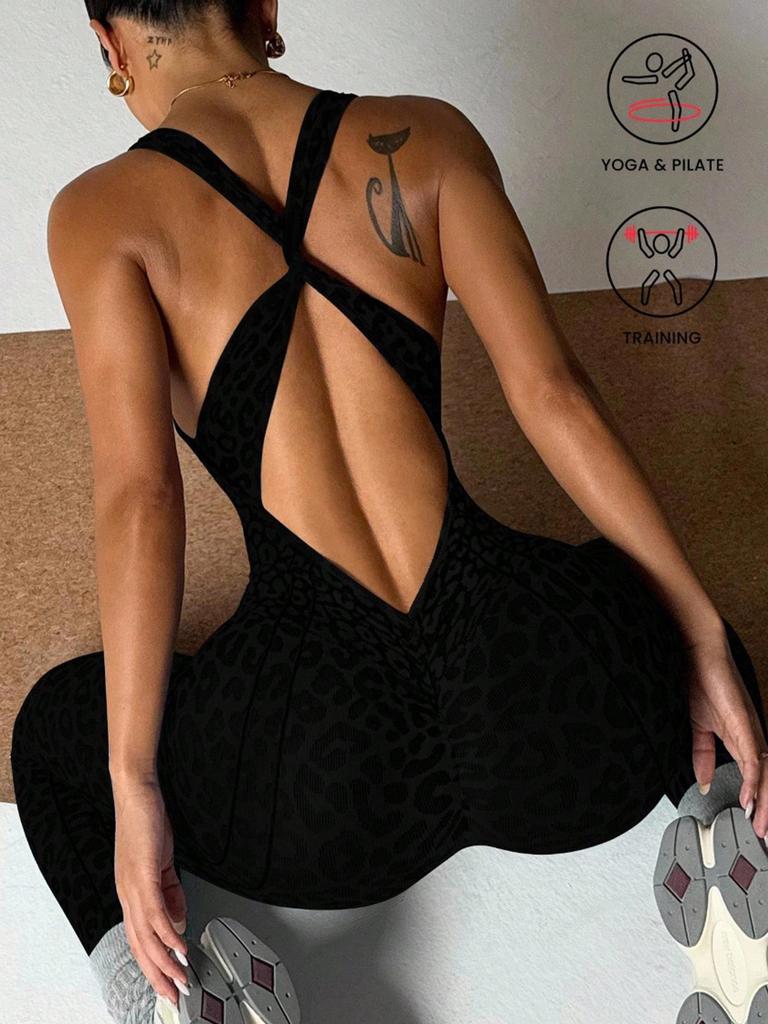 Women's Seamless Criss-Cross Open-Back Yoga Jumpsuit - Ideal for Daily and Outdoor Yoga