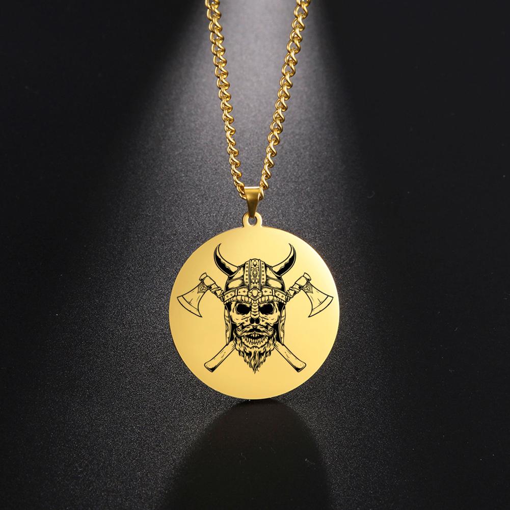 Viking Axe Helmet Pendant Tomahawk Necklace Odin Raven Slavic Amulet Norse Warrior Mythology Stainless Steel Jewelry