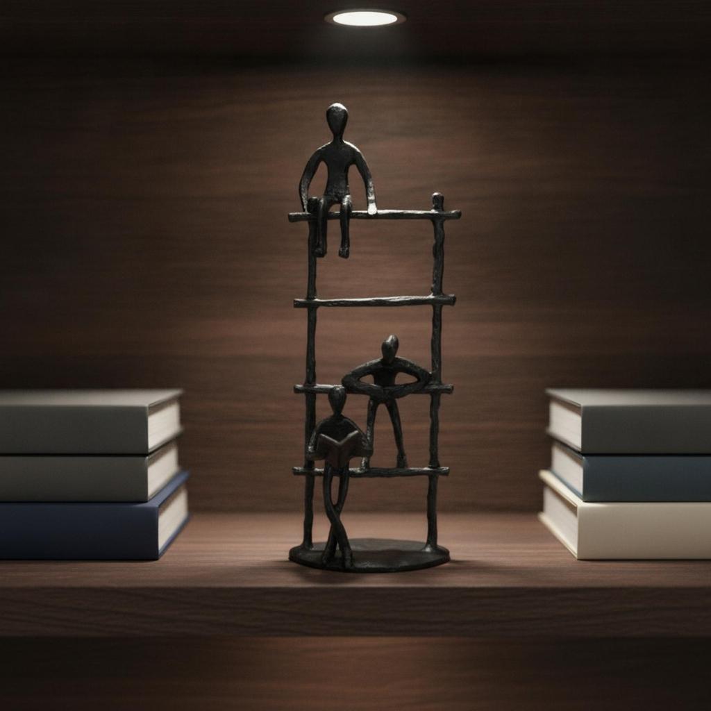 Ladder Frame Figurine with Reading Figure Sculptural for Study