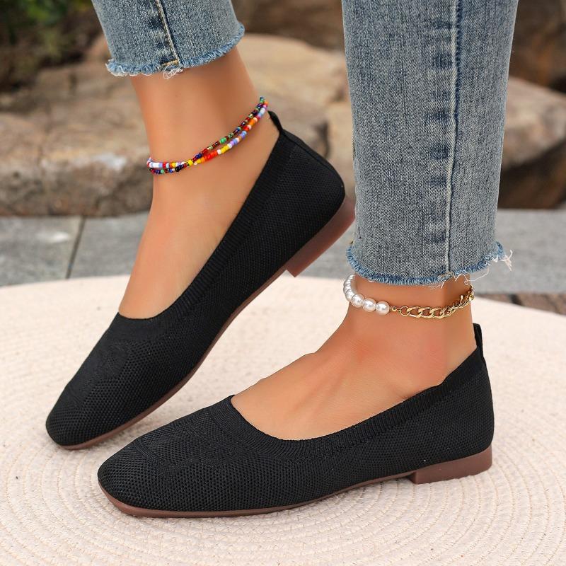 Fashion Spring Flat Shoes Fashion Square Head Shallow Mouth Mesh Cloth Breathable Soft Sole Anti-slip Wear-resistant Cloth Shoes