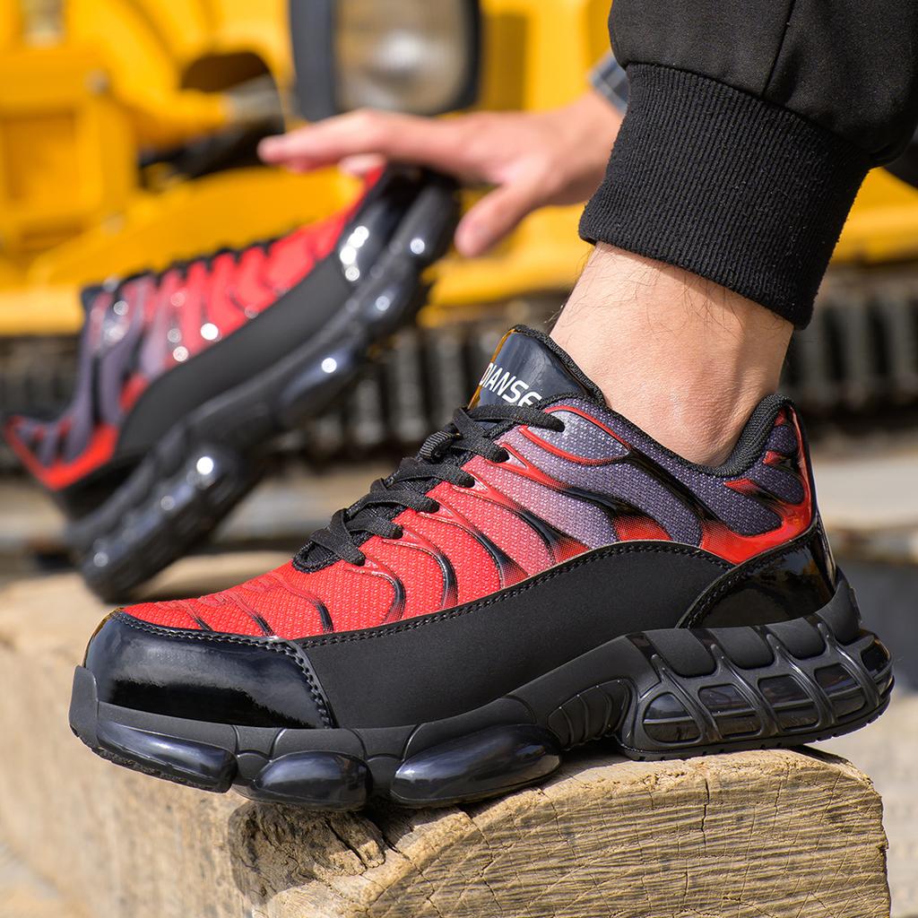 Herrar Stålhätta Skor Oförstörbara Arbetskor Lättvikt Stålhätta Halkfria Skyddsskor Luftstötdämpning Sneakers 1 Par
