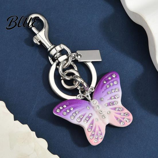 Lightweight Key Holder Keychain Pendant Rhinestones Inlaid Gradient Butterfly Shape