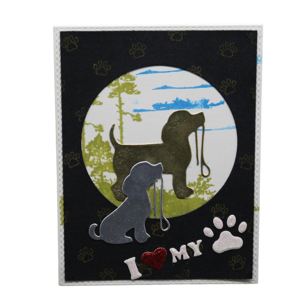 2 Puppies Footprint Frame Metal Silvery Stencil Embossing Cutting Dies For Diy Scrapbooking Paper Album Cards Making