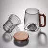 400ml Heat-resistant Glass Tea Cup With Tea Infuser Filter Walnut Wooden Handle Lid Tea Mug Drinkware