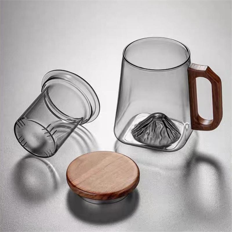 400ml Heat-resistant Glass Tea Cup With Tea Infuser Filter Walnut Wooden Handle Lid Tea Mug Drinkware