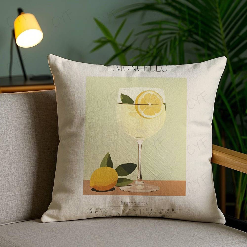Anime Limoncello Cocktail Pillow Case Custom Printed Brushed Fleece Pillow, Baby Skin-Touch, Eco-Friendly Dye-Sublimation Cushio