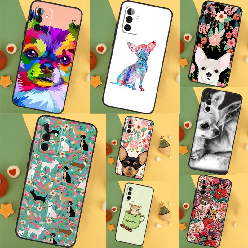 Chihuahua Face Floral Dog Case For Samsung Galaxy A54 A34 A14 A15 A35 A55 A52 A32 A12 A51 A71 A13 A23 A33 A53 Cover