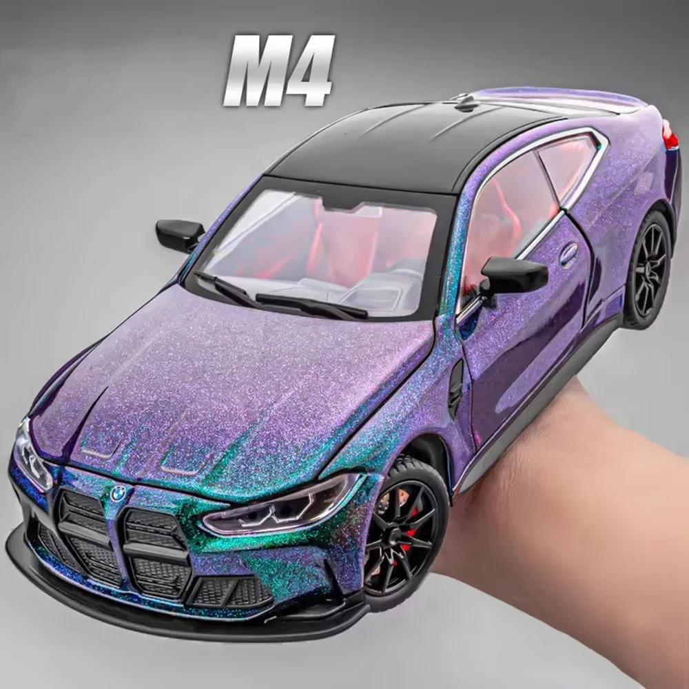 Big 1/24 BMW M4 Model Metal Diecast Toy Cars Light Sound Alloy Toys Vehicles Wheel Pull Back Miniature Car Children's Day Gifts