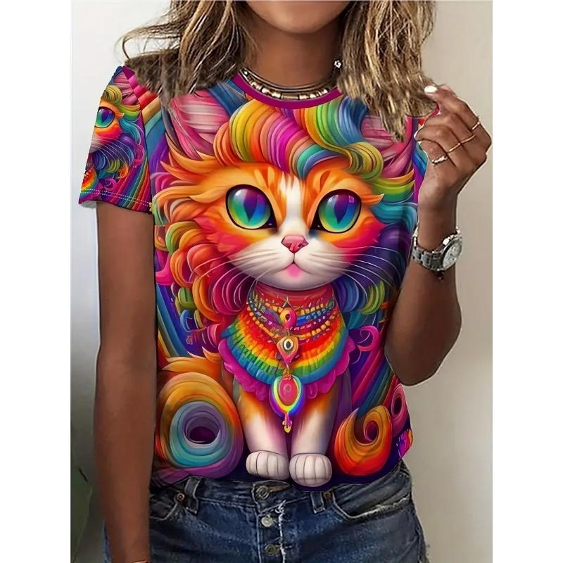 Summer Cartoon Print Oversized T-Shirt Loose  Tops For Women