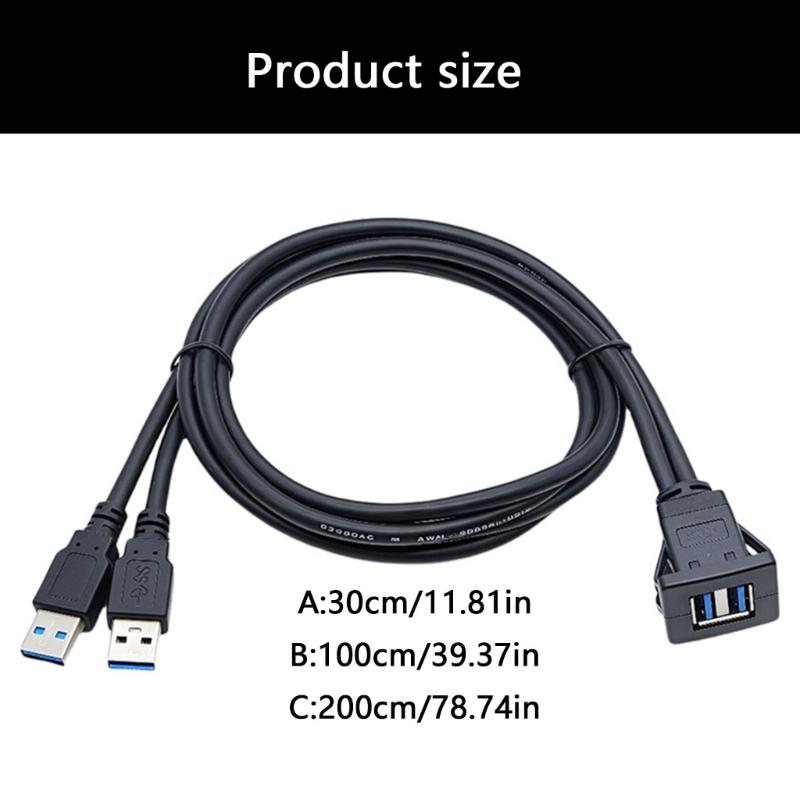 Fast speed USB3.0 Double Interfaces Data Cable Snap On Mount Waterproof PVC for Automotive Motorcycle Boats Panels