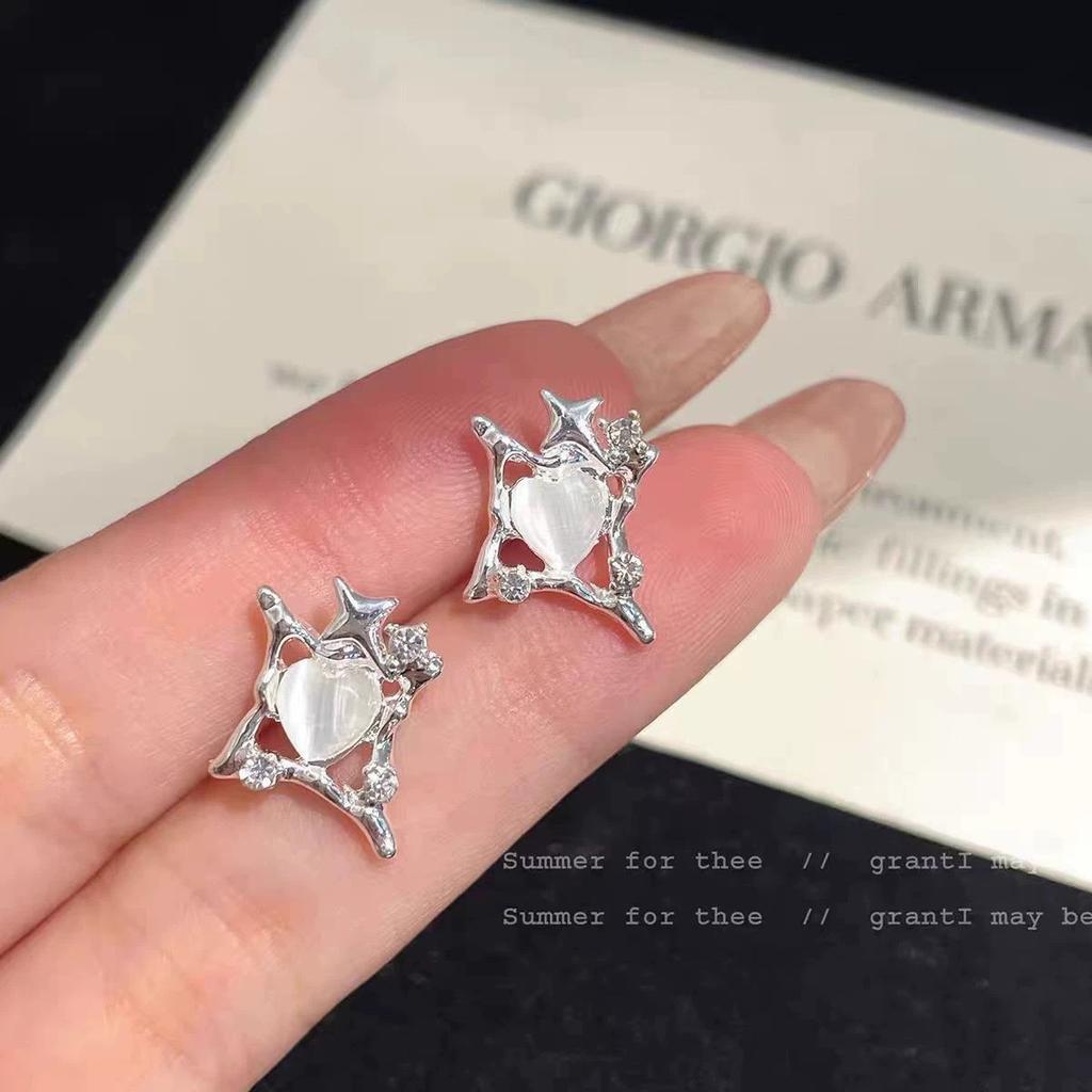 Bow Flower Zircon Stud Earrings Female Sweet High-End Temperament Design Earrings Niche Light Luxury Earrings