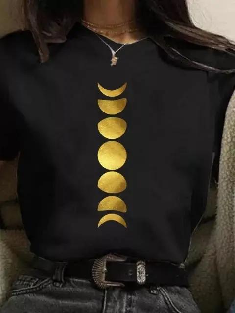 Plus Size New Funny Moon Print T Shirt Unisex White and Black Shirts Fashion Round Neck Short Sleeve T-Shirt Summer Tees