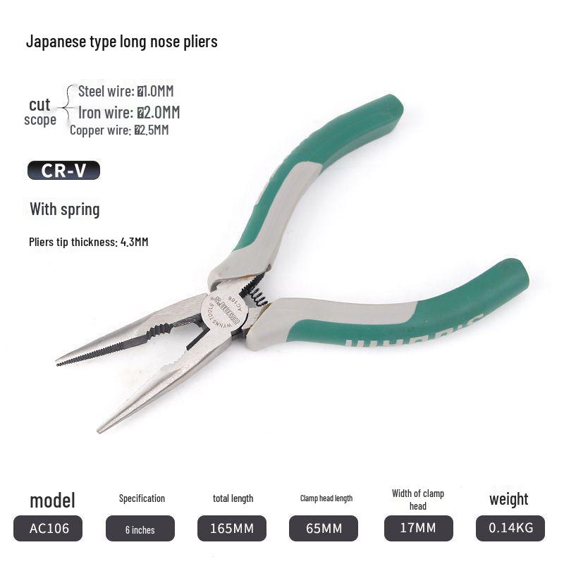 Tiger Multifunctional Needle-Nose & Diagonal Cutting Pliers, 6/8 Inch, Industrial-Grade Steel Wire Electrician Pliers.