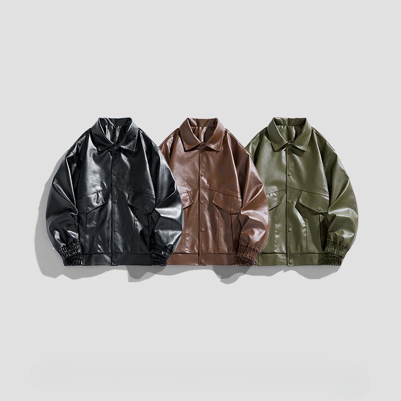 Lapel PU Leather Jacket Korean Version of Trendy Casual Jacket