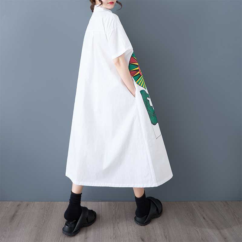Summer New Loose Large Size Print Splicing Casual Simple Sweet Short-sleeved Dress