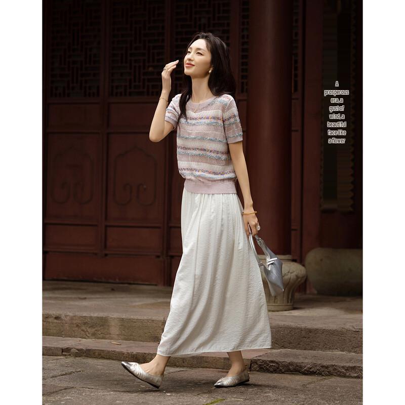 Women's Silk Wool Blend Striped Knit Top
