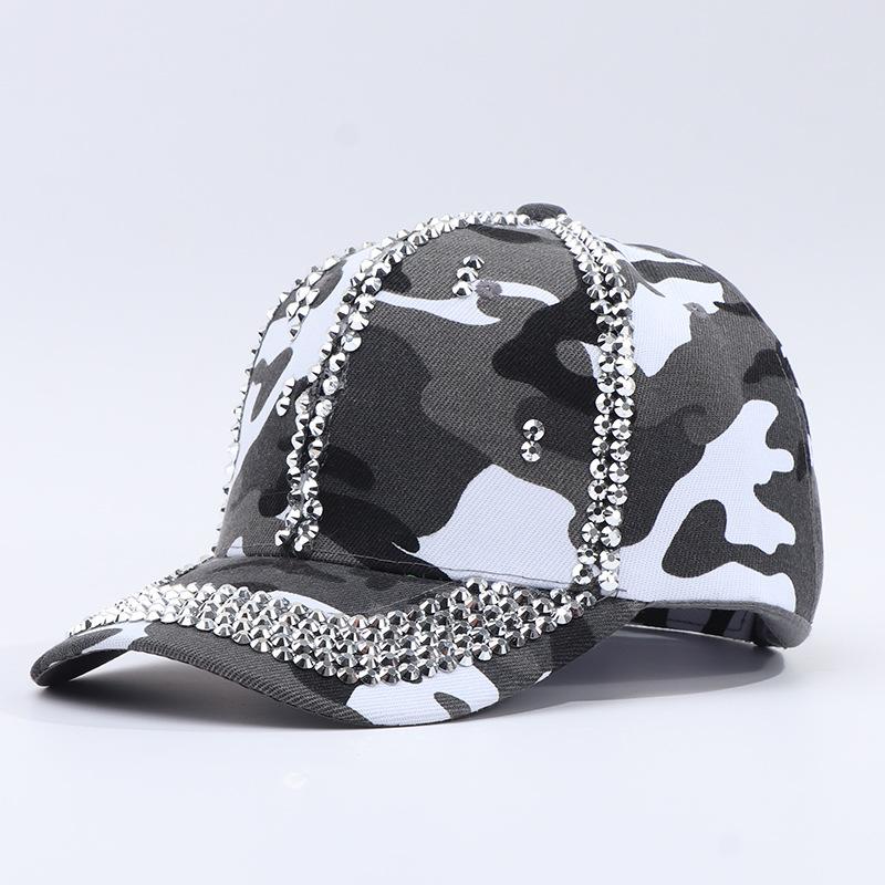 Camouflage baseball cap women's European and American fashion rivets hot diamond military training cap spot