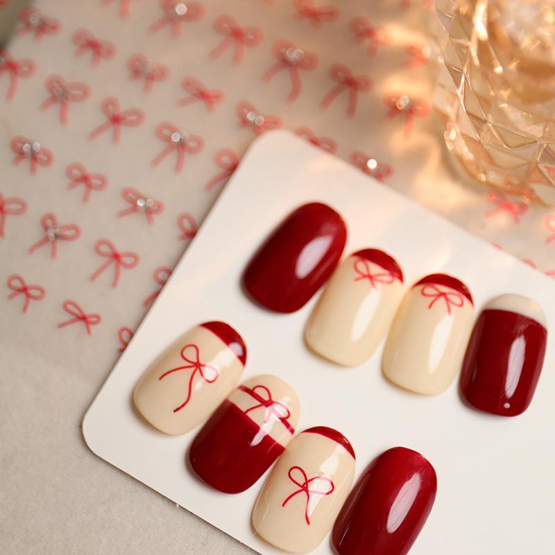 1Pcs 3D Japanese Mini Bow Nail Art Stickers  Cartoon Sale Black White Ribbon Nail Decoration Decals Diy Nail Accessories