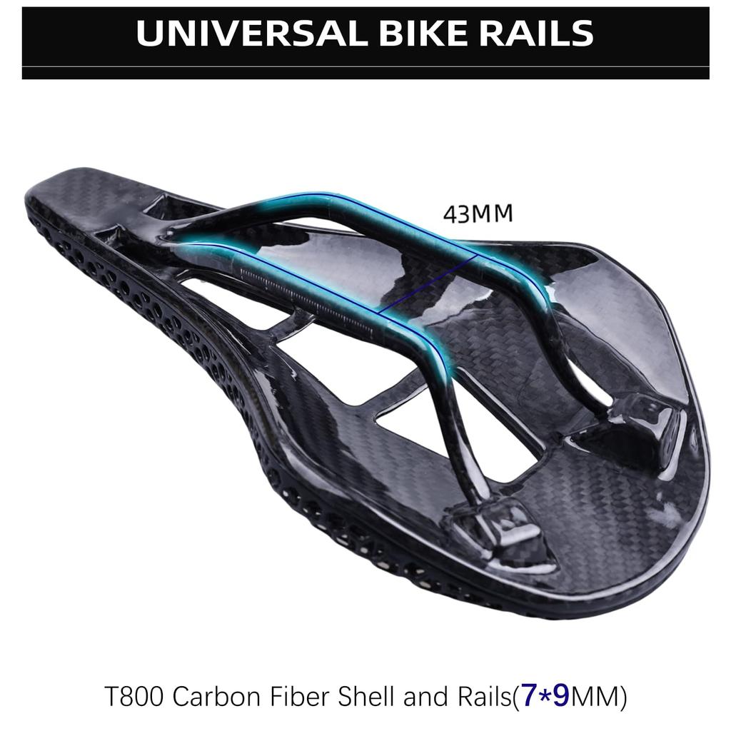 3D Printed Full Carbon Fiber Bicycle Saddle for Men/Women - 7 x 9mm Carbon Rails - Adaptive Bicycle Seat for Mountain Road and Gravel Bikes
