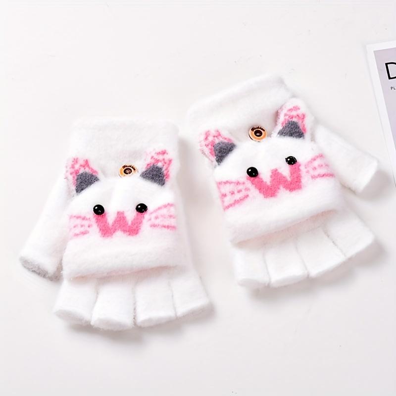 Fleece Knitted Gloves for And with Half Finger Cute Cartoon Thickened Flap To Keep Warm In Autumn and Winter Korean Version To Prevent Cold