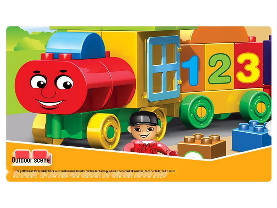 Blocuri Puzzle Tren cu Numere pentru Copii, 50 de Piese cu Găleată de Depozitare