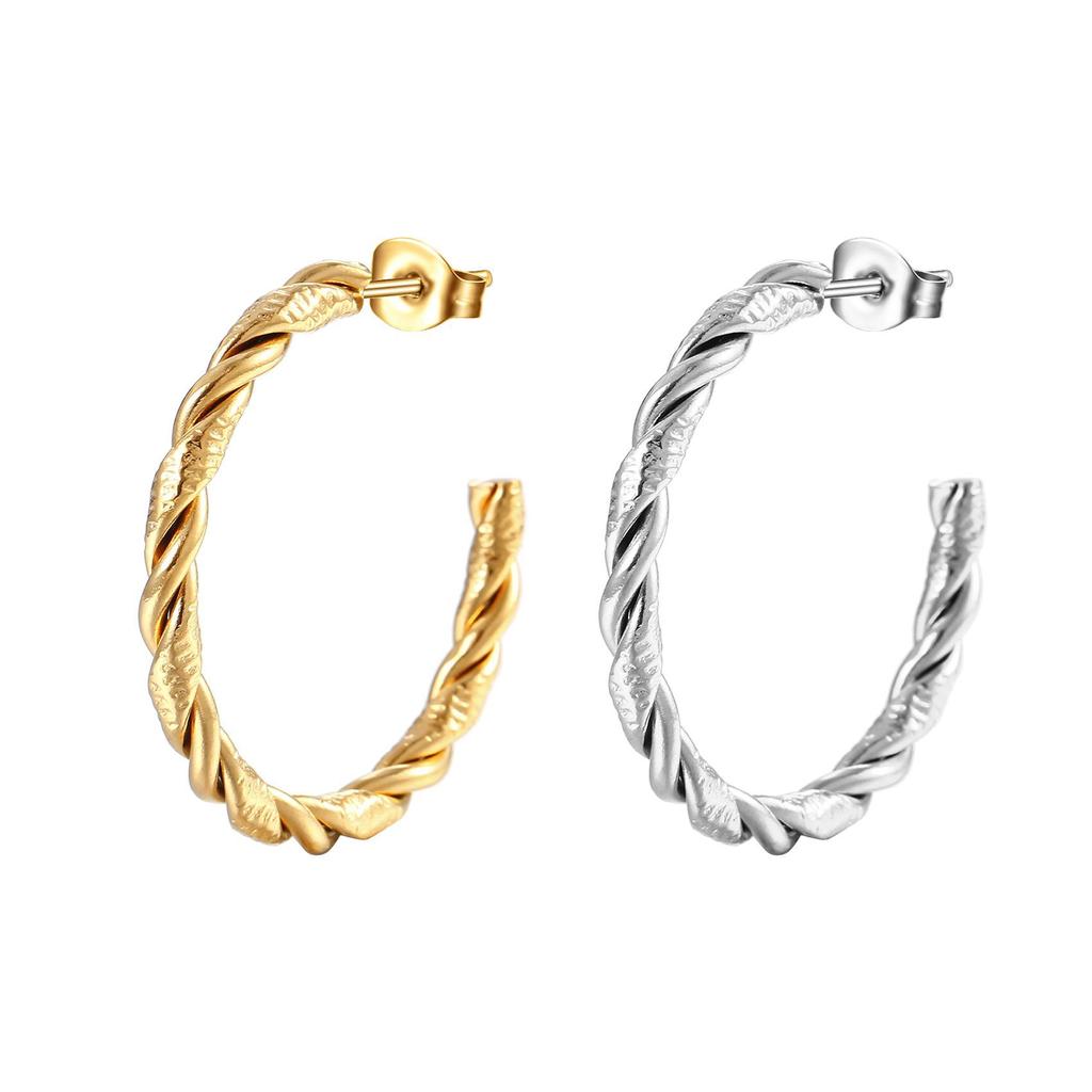Wind C Stainless Steel Earrings Trend Multi-strand Twist Wire Women's Round Titanium Steel Earrings