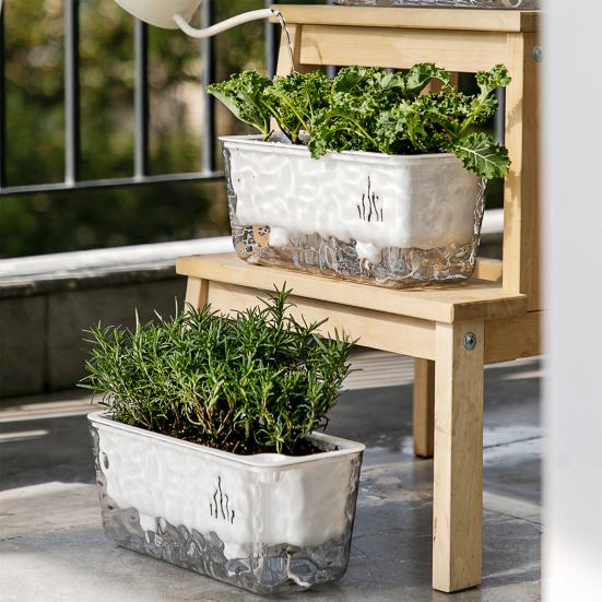 Maceta Transparente de Riego Automático para Plantas de Interior y Exterior Maceta de Plantación con Agujero de Drenaje Depósito Profundo Maceta para Hierbas y Flores con Cuerda de Mecha