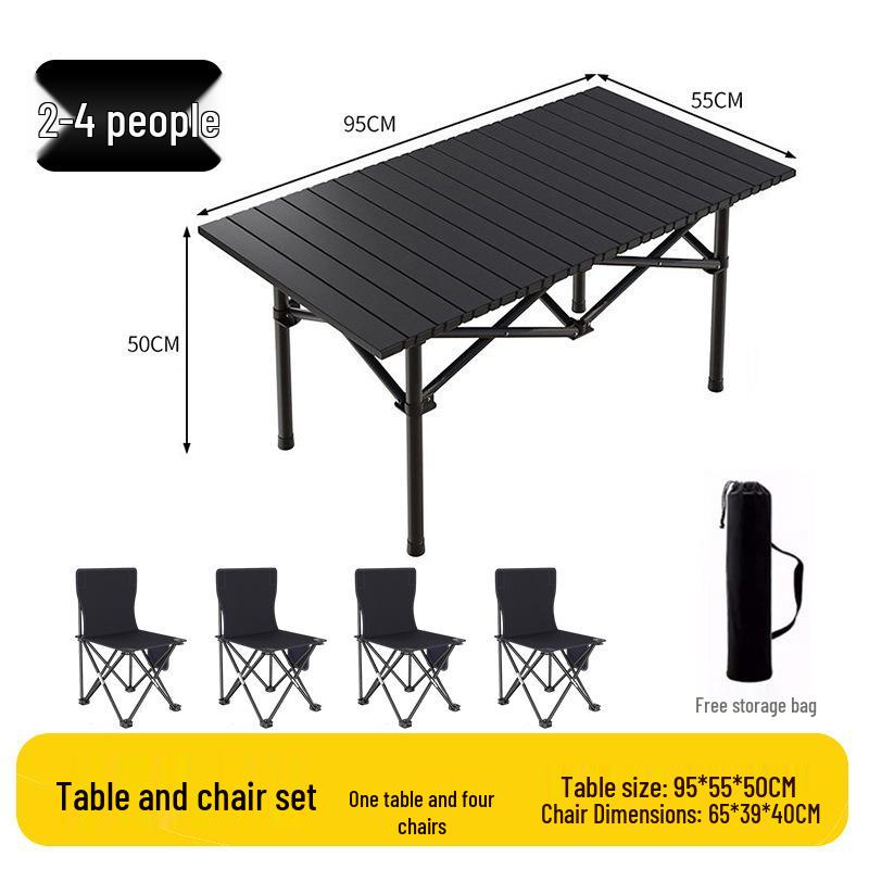 Outdoor Portable Folding Table & Chairs Set - Lightweight Roll-Up Table with Camping Seats