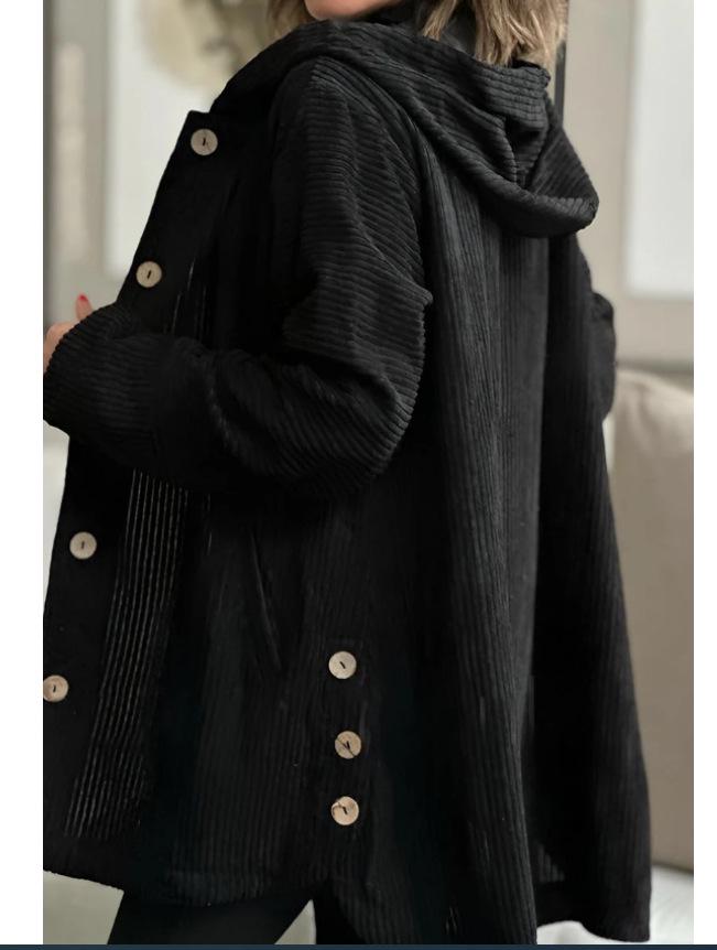 Europejski i Amerykański Damski Luźny Płaszcz ze Sztruksu z Kapturem na Jesień/Zimę