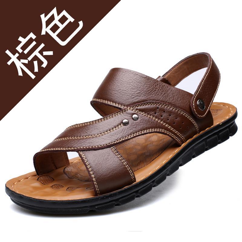 2024 Men's Genuine Leather Beach Sandals - Top Layer Cowhide, Casual Large Size Slippers
