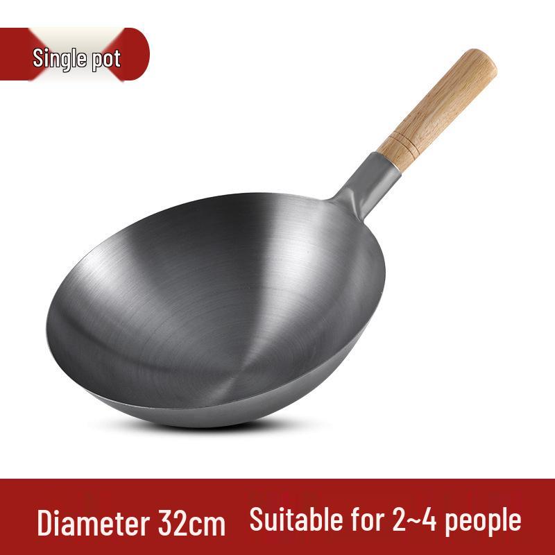 Zhangqiu Non-stick Cast Iron Wok with Large Ladle for Home & Restaurant Use - Suitable for Gas Stoves