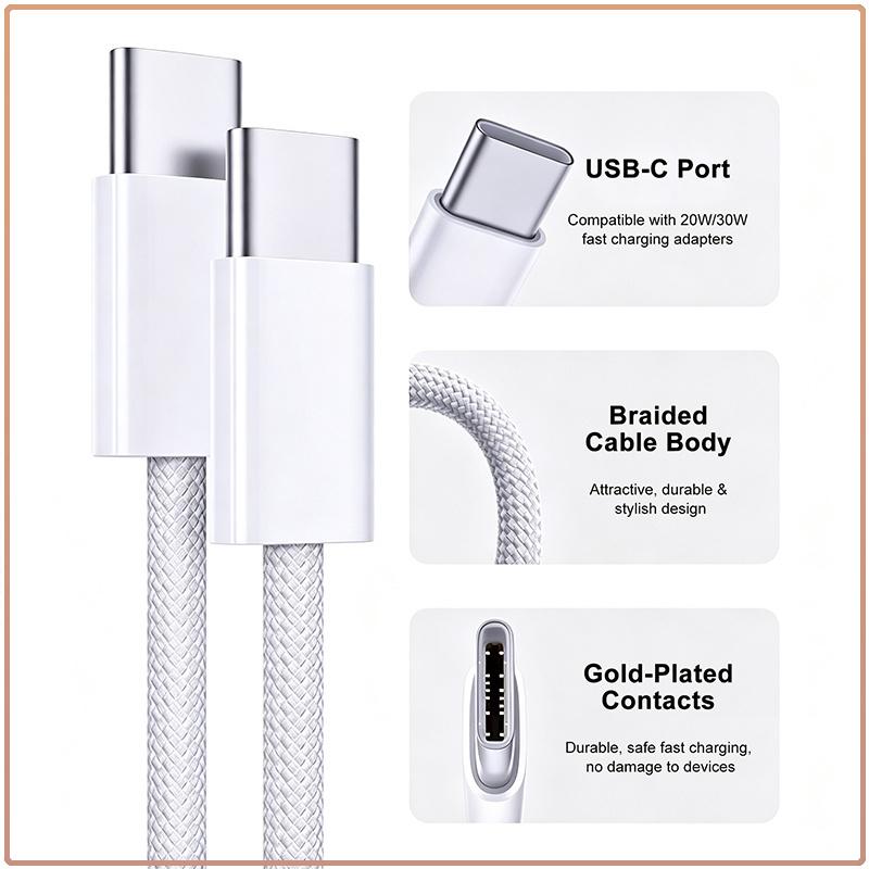 Original Apple 1M USB‑C to USB‑C Braided Charging Cable Stable Power Delivery Durable Type‑C Cord Fast Charging Wire For Mobile Phone