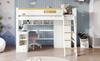 Bunk Bed, with Fall Protection Rail, with Table and Wardrobe, Ample Storage Space, with Four-Step Ladder, Pine+MDF+Plywood, White+Natural, 90x200cm