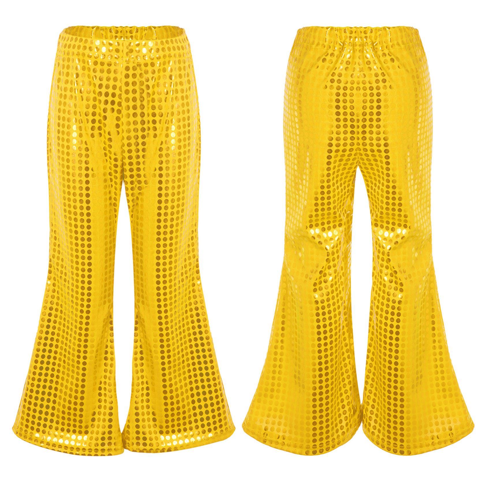 

Детские расклешенные брюки для мальчиков и девочек, блестящие брюки с эластичной резинкой на талии и расклешенным низом для джазовых диско, брюки для современного танца на сцене 9-10 Years золотой