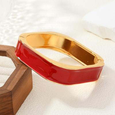 Simple Alloy Vintage Geometric Bracelet Dripping Oil Fashion Square Wide Bangle Classic Ethnic Women's Hand Bracelet Lady