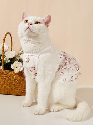 Pet Tulle Dress with Glitter Heart Prints, Layered Ruffles, Transparent Dog Dresses for Princess Girl Puppy Doggy Cat Kitten