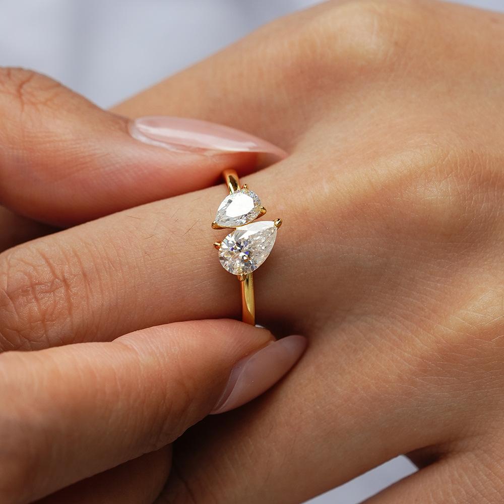 OEVAS 1.5cttw 2-Stone Moissanite Rings 100% S925 Silver Toi et Moi Wedding Rings For Women Engagement Band Fine Jewelry