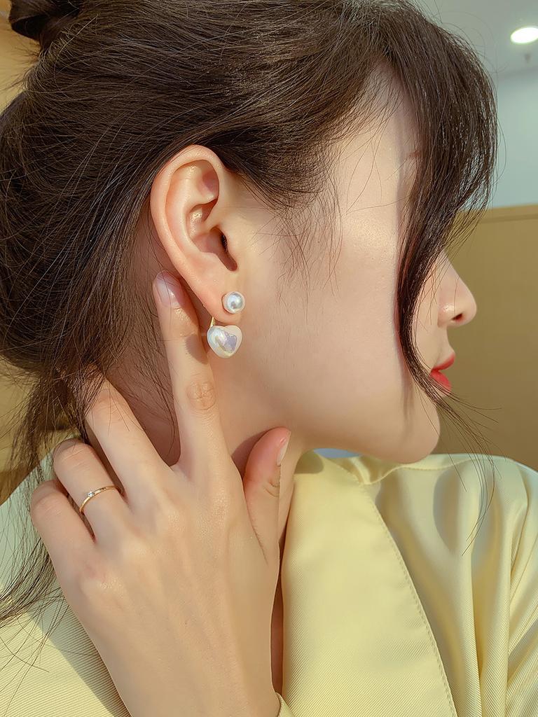 Front and rear magic pearl love stud earrings femininity simple cold wind earrings earrings