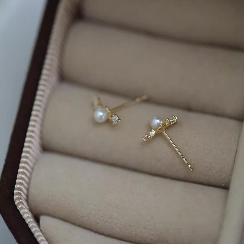 Exquisite Arc Shell Pearl Zircon 925 Sterling Silver Plated 14K Gold Earrings for Women Gentle Small Elegant Jewelry Accessories