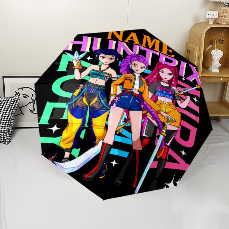 Ombrello Automatico Personalizzabile con Nome, Tema Cacciatori di Demoni KPop, Leggero e Portatile, 8 Stecche, Perfetto per Viaggi all'Aperto, Compleanni, Natale, Regali.