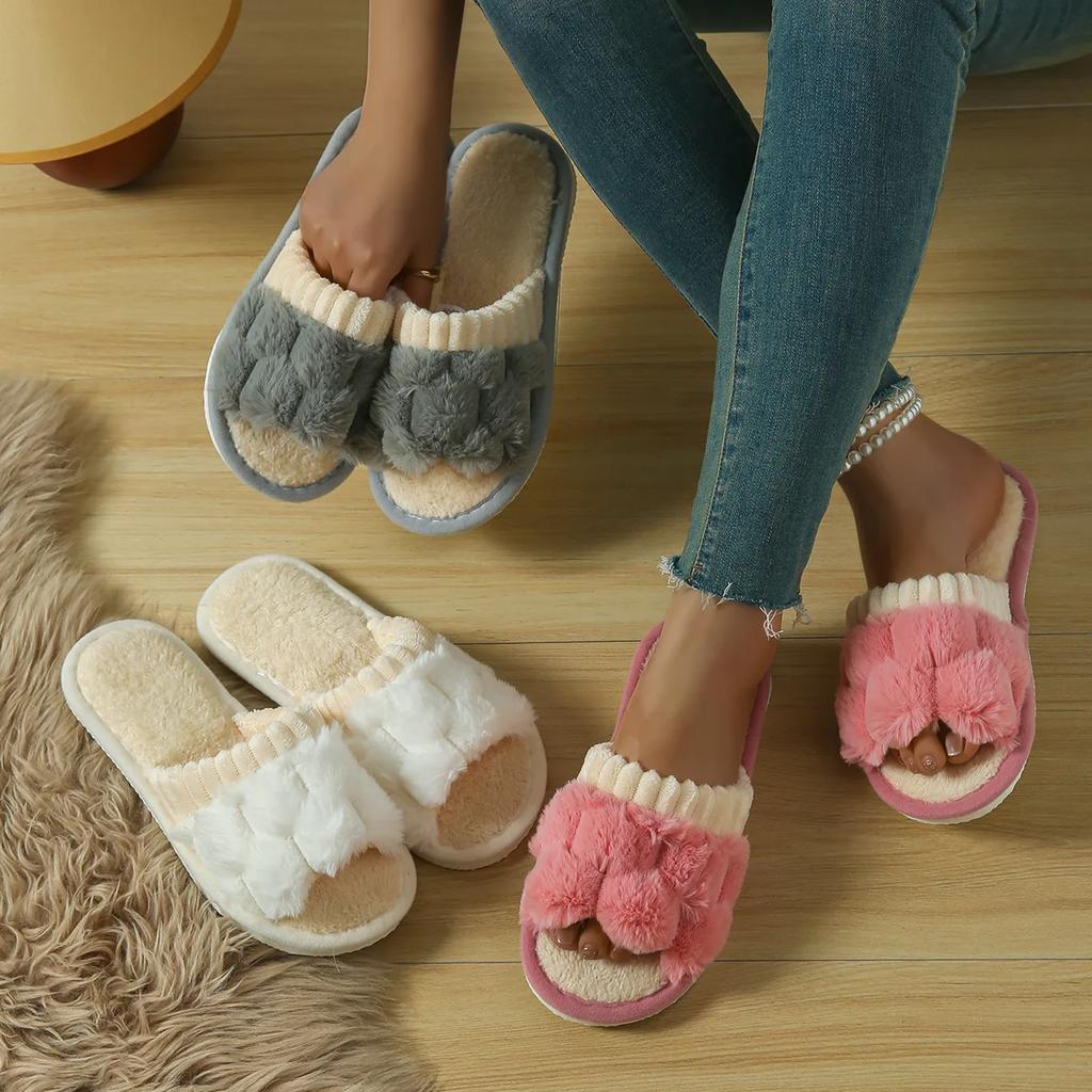 Fashion Fashion Women Slippers Cotton Plush Warm Female Light EVA Flat Bottom Non-slip Comfortable Slides Winter Autumn House Shoes