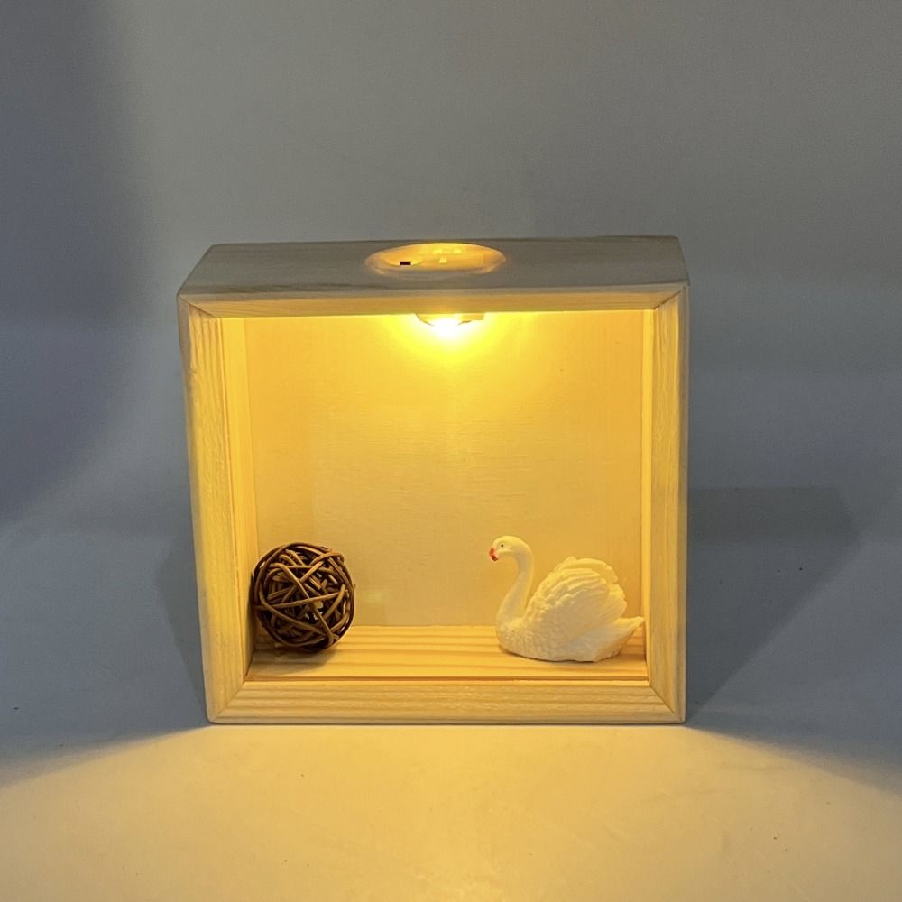 Decorative Display Case with Led Light Handmade 3D Picture Frame Wood DIY Nightlight  Tabletop