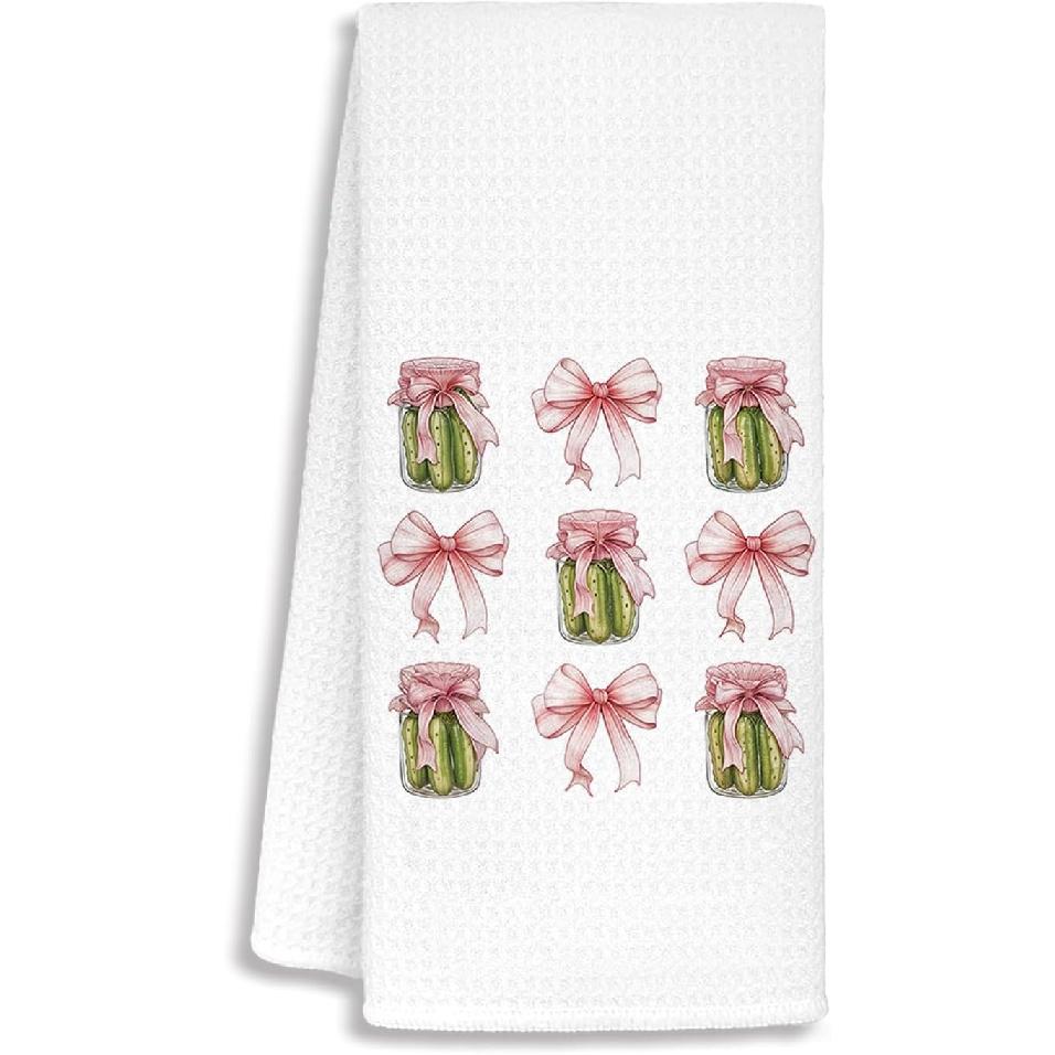 Funny Chicken Kitchen Towels,Rooster Kitchen Decor,Chicken Gifts for Women Hand Towel for Bathroom Decor,Fluent in Fowl Language Farm Animals Dish Pink Bow