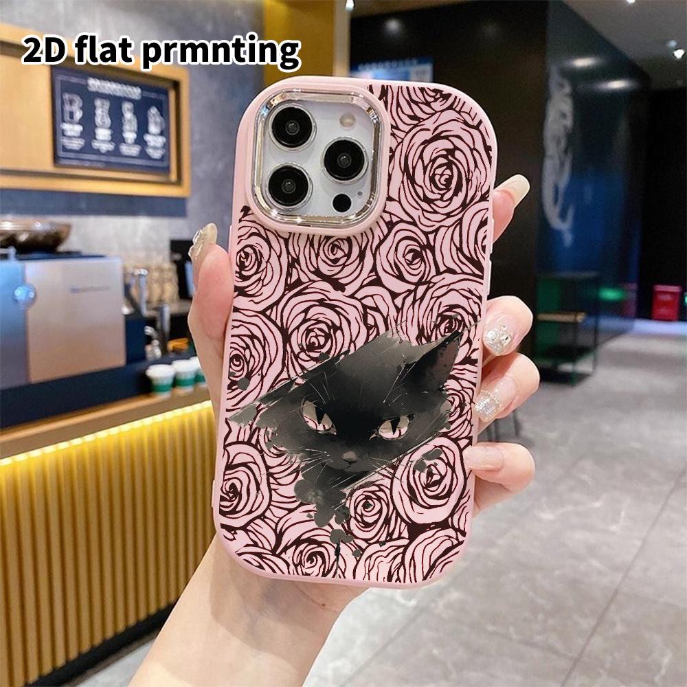 Phone Case: 2D flat design suitable for iPhone 18 17 16 15 14 13 Pro protective case, couple style, ink black cat, Christmas and Halloween gift